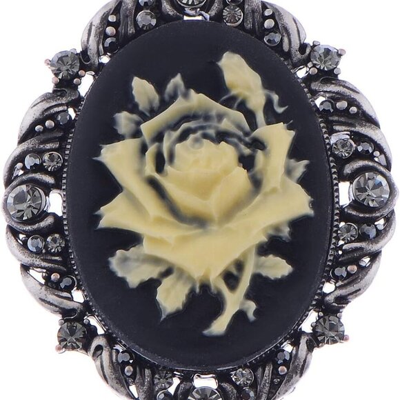 Other - Vintage Inspired Antique Reproduct Rose Pink Crystal Flower Cameo Pin Brooch